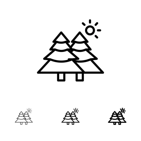 Tanne, Wald, Natur, Bäume fett und dünne schwarze Linie gesetzt — Stockvektor