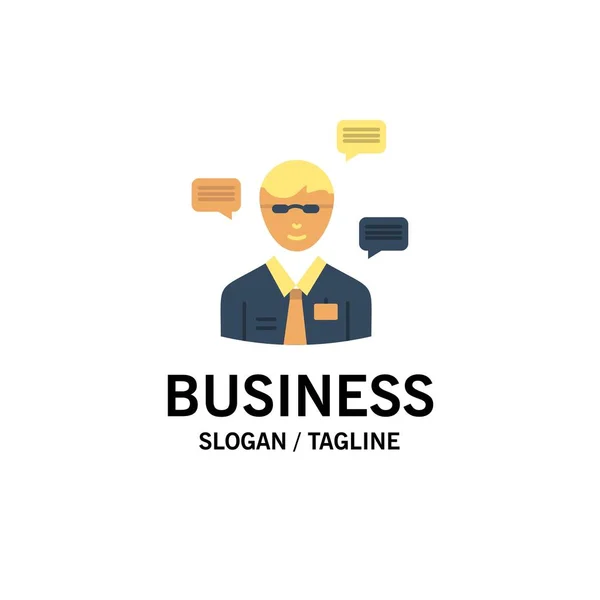 Człowiek, kierownik, SMS, chat, popup logo biznes szablon. Mieszkanie Colo — Wektor stockowy