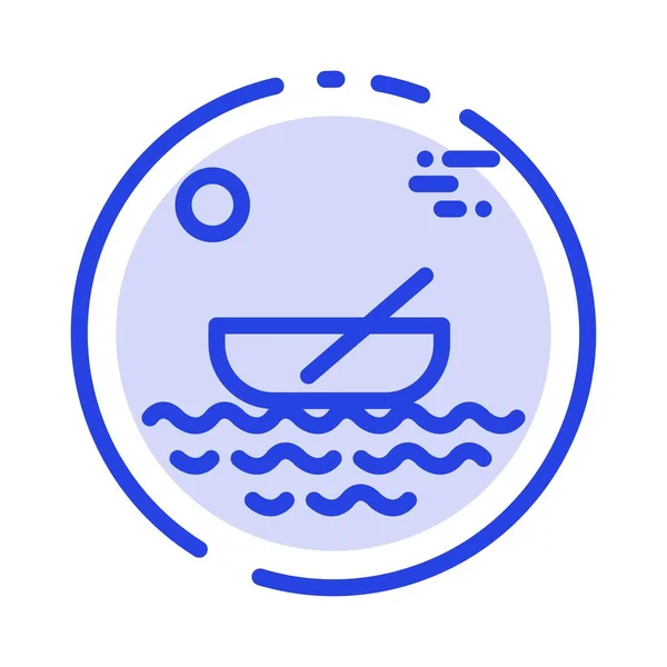 Boat, Canoes, Kayak, River, Transport Blue Dotted Line Line Icon — Stock Vector