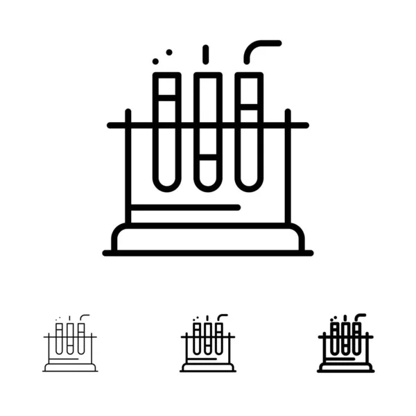Труба, лаборатория, тест, медицинский смелый и тонкая черная линия иконка набор — стоковый вектор