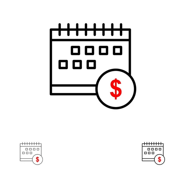 Calendrier, Banque, Dollar, Argent, Temps, Économique Gras et minces b — Image vectorielle