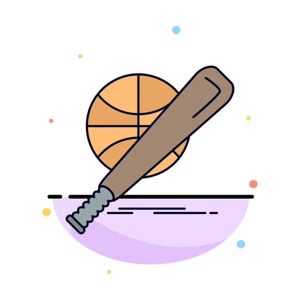 Baseball, basket, palla, gioco, divertimento Flat Color Icon Vector — Vettoriale Stock