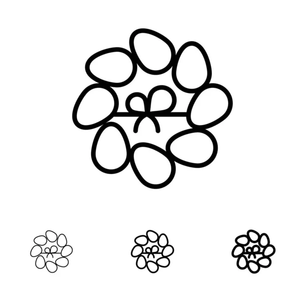 Dekorasyon, Paskalya, Çiçek, Bitki Kalın ve ince siyah çizgi simgesi — Stok Vektör