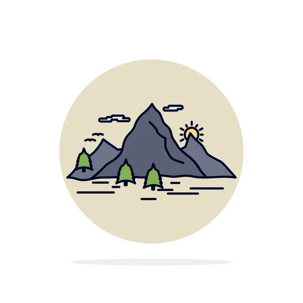 Natura, collina, paesaggio, montagna, scena Flat Color Icon Vector — Vettoriale Stock