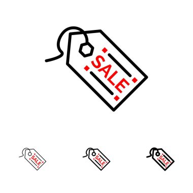 E-ticaret, Alışveriş, Tag, Satış Kalın ve ince siyah çizgi simge seti