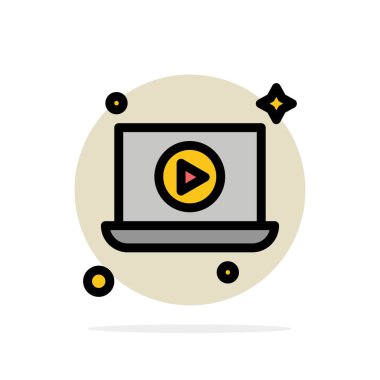 Laptop, Play, Video Soyut Daire Arka Plan Düz renk Simgesi