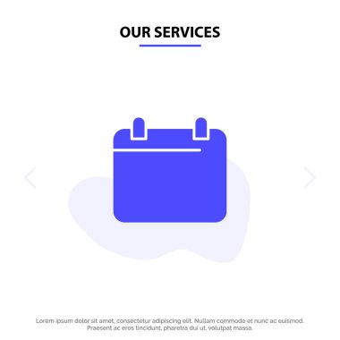 Hizmetlerimiz takvim, gün, tarih, yıl katı glif simge Web kartı
