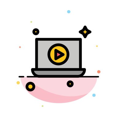 Laptop, Play, Video Soyut Düz Renk Şablonu