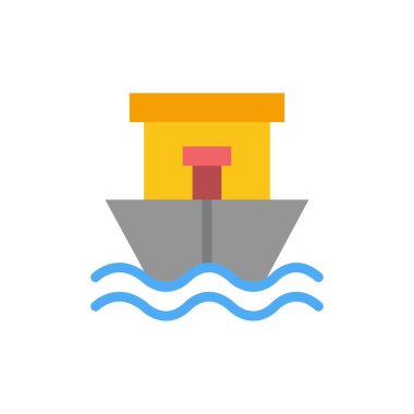 Gemi, Plaj, Tekne, Yaz Düz Renk Simgesi. Vektör simgesi afiş T