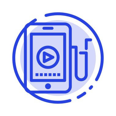 Müzik, Mobil, Hücre, Eğitim Mavi Noktalı Çizgi Hattı Simgesi