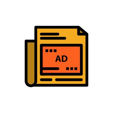 Gazete, Reklam, Kağıt, Manşet Düz Renk Simgesi. Vektör simgesi yasağı