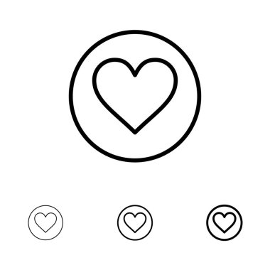 Aşk, Kalp, Favori, Crack Kalın ve ince siyah çizgi simge seti