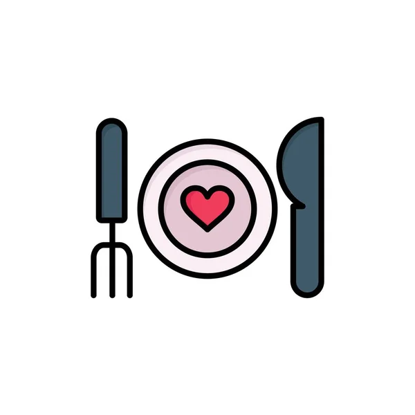 Diner, Romantisch, eten, datum, paar plat kleur pictogram. Vector IC — Stockvector