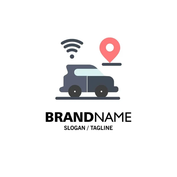 Plantilla de logotipo de negocio de automóviles, ubicación, mapa y tecnología. Colo plano — Vector de stock