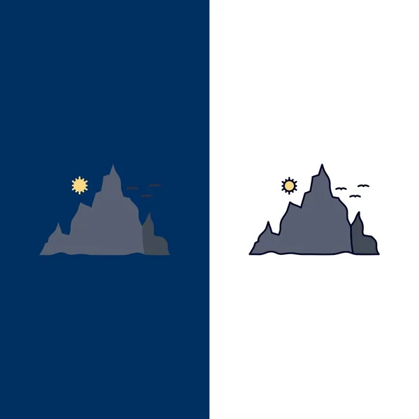 Berg-, landschap, heuvel, natuur, zon plat kleur pictogram vector — Stockvector