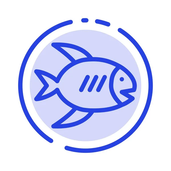 Icono de línea de puntos azul marino, playa, costa, peces — Vector de stock