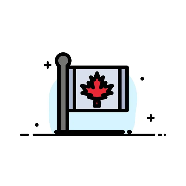 Bandeira, Outono, Canadá, Folha, Maple Business Flat Line Cheio de Ico — Vetor de Stock