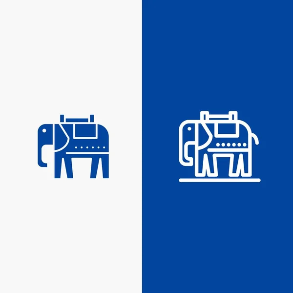 Elefante, American, Usa Line e Glyph Solid icona Bandiera blu Li — Vettoriale Stock