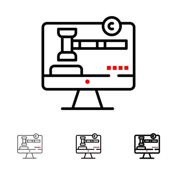 Urheberrecht, Urheberrecht, Digital, Recht fett und dünne schwarze Linie Symbol — Stockvektor