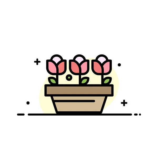 Fleur, croissance, plante, printemps Entreprise Ligne plate rempli Icône Ve — Image vectorielle