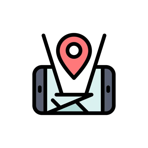 Mapa, Celular, Localização, Tecnologia Flat Color Icon. Ícone vetorial — Vetor de Stock