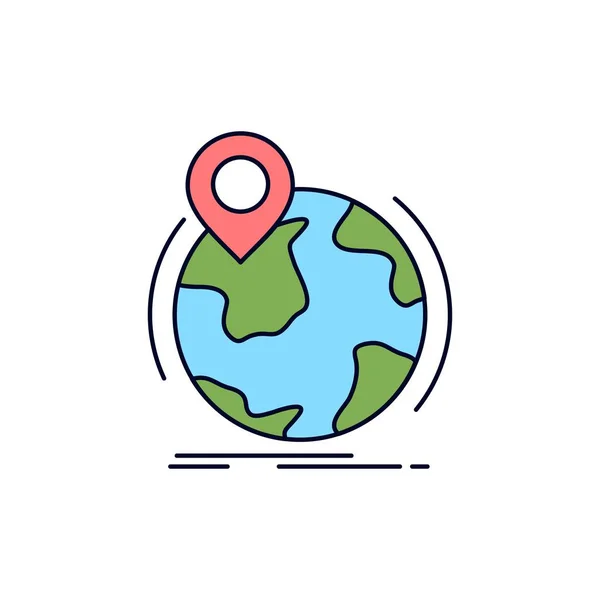 Ubicación, globo, en todo el mundo, pin, marcador de color plano icono Vector — Vector de stock