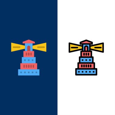 Web simgeleri. Düz ve çizgi dolgulu simge seti vektör mavi arka plan