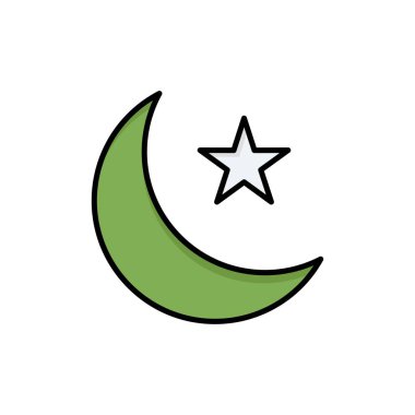 Ay, Gece, Yıldız, Gece Düz Renk Simgesi. Vektör simgesi afiş Te