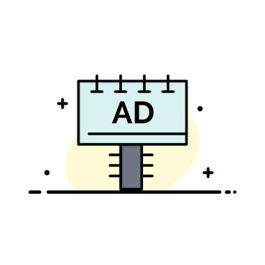 Reklam, Pano, Reklam, Tabela İş Düz Hat Dolu Ico