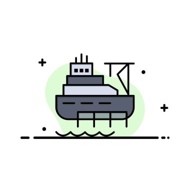 Gemi, Tekne, Kargo, İnşaat İş Logo Şablonu. Düz Col