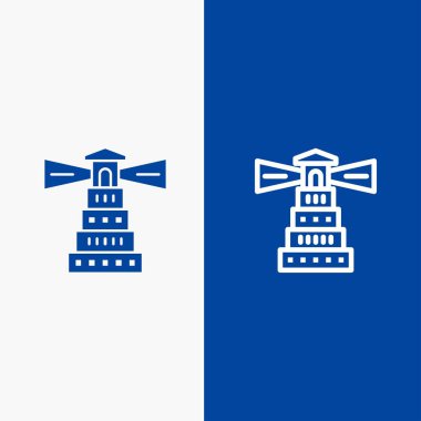 Web hattı ve glif katı simgesi mavi Banner çizgi ve glif katı i