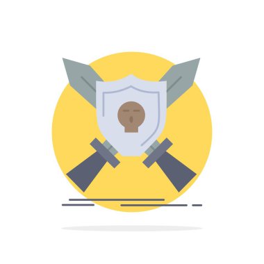 Rozet, amblem, oyun, kalkan, kılıç Düz Renk Simge Vektör