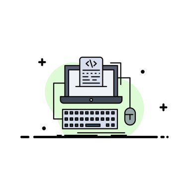 Kod, kodlama, bilgisayar, monoblok, ekran düz renk simge vektör