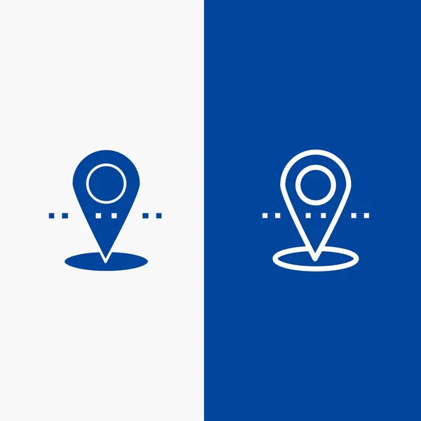 Locatie, Pin, Point Line en Glyph Solid icon Blauwe banner Line — Stockvector