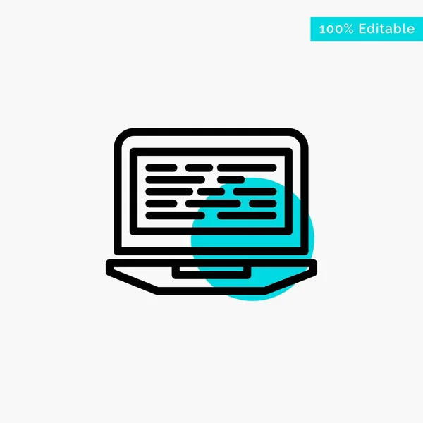 笔记本电脑， 编码， 代码， 屏幕， 计算机绿松石高光循环 — 图库矢量图片