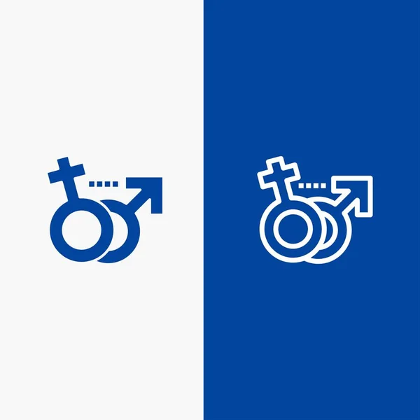 Sexe, Homme, Femme, Ligne de symboles et glyphe Icône unie Bann bleue — Image vectorielle