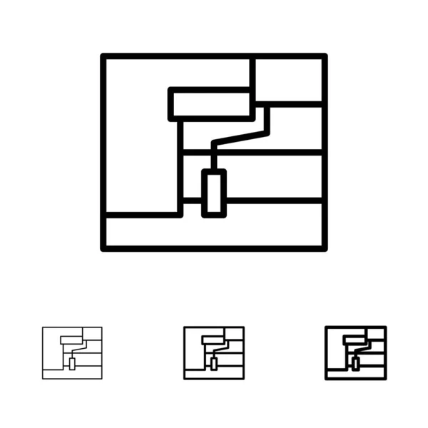 건설, 그림, 롤러, 도구 굵고 얇은 검은 색 라인 ic — 스톡 벡터