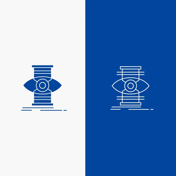 Öga, framgång, fokus, optimera linje och Glyph solid Icon Blue Ban — Stock vektor