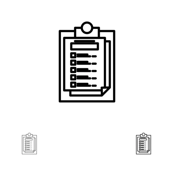 Fiche, Présentation, Rapport, Fichier Icône de ligne noire gras et mince — Image vectorielle