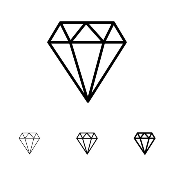 Diamante, Joya, Joyas, Gam Negrita y delgada línea negra icono conjunto — Vector de stock