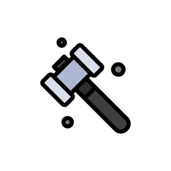 Bau, Hammer, Werkzeug flache Farbe Symbol. Banner mit Vektorsymbol — Stockvektor