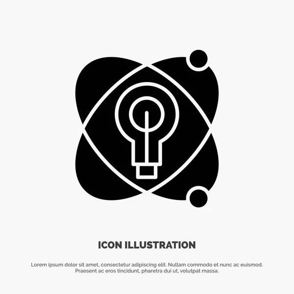 Atom, Education, Nuclear, Bulb Solid Black Glyph Icon — Stock Vector