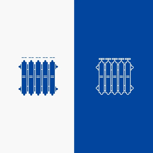 Radiateur, Chauffage, Batterie, Chaud, Ligne de chaleur et Glyphe Icône solide — Image vectorielle