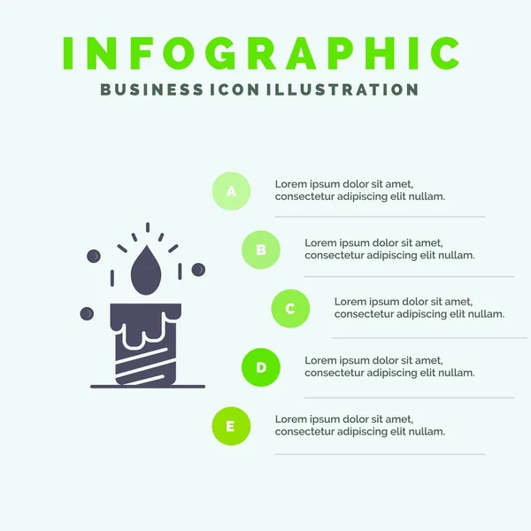 Kerze, Licht, Hochzeit, Liebe solide Symbol-Infografik 5 Schritte vor — Stockvektor