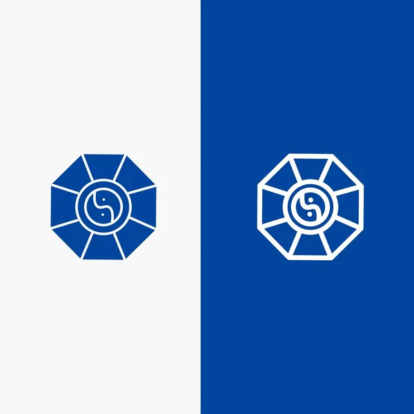 Spiegel, fengshui, China, Chinese lijn en glyph Solid icoon blauw — Stockvector