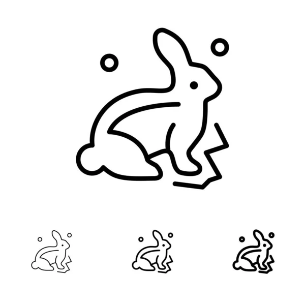 Króliczek, królik, Wielkanoc, charakter pogrubienie i cienka Czarna linia ikona zestaw — Wektor stockowy