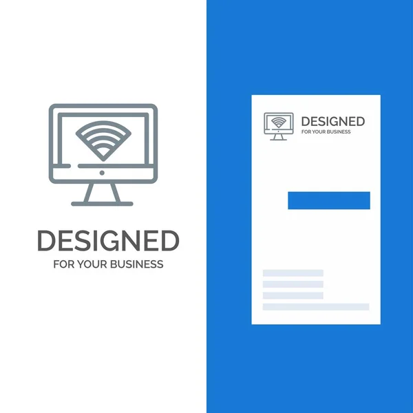 Computer, Monitor, Wifi, Signal Grey Logo Design and Business Ca — Stock Vector