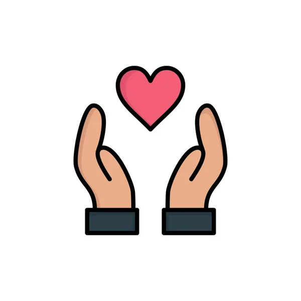 Hand, liefde, liefdadigheid plat kleur pictogram. Vector Icon banner Templat — Stockvector