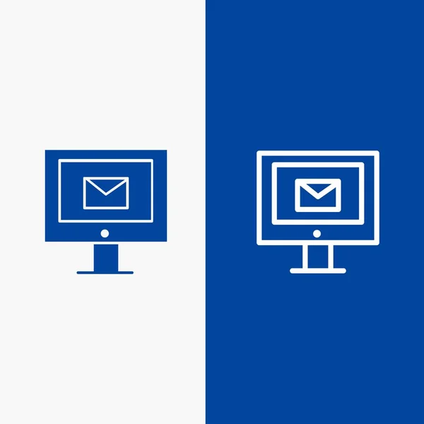 Počítač, pošta, konverzace, řádek služby a piktogram, ikona modrý zákaz — Stockový vektor