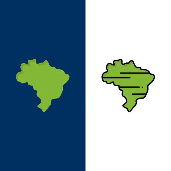 Brazília, Térkép, ország ikonok. Lapos és sorkitöltött Icon Set Vecto — Stock Vector